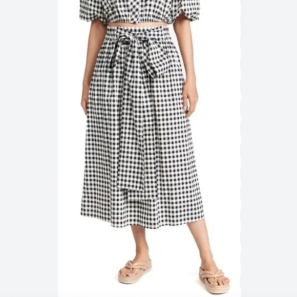Tory Burch Dresses & Skirts - Tory Burch Black White Gingham Midi Skirt Small Cotton Tie Waist Pockets NWOT